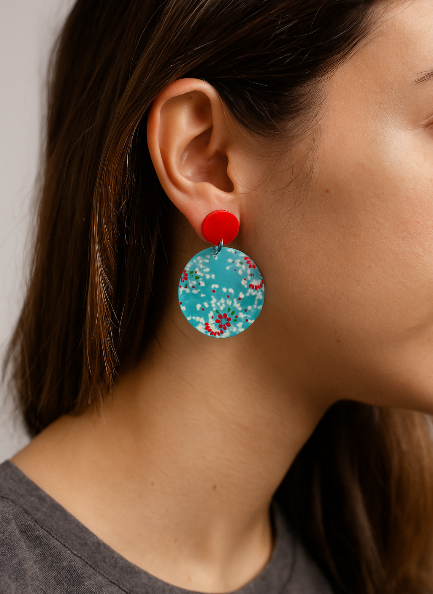 ✨¡Aros Turquesa Floral que Enamoran💖