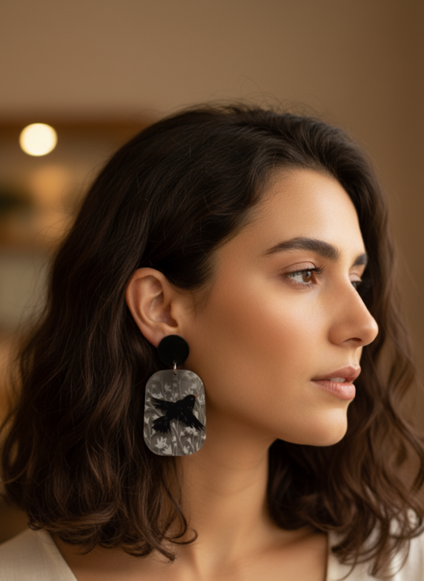 🖤Aros de Pájaro en Acrílico ¡Recibe GRATIS su Estuche de Regalo!🌑🐦