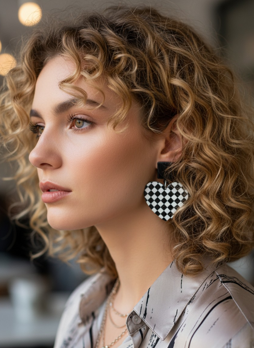 💕Aros Corazón Checker ¡Recibe GRATIS su Estuche de Regalo!😍🏁