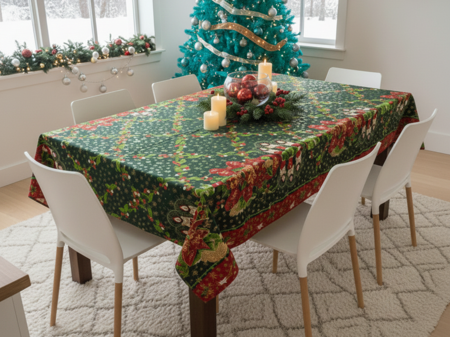 🎅Mantel de Tela Navideño con Brillos Dorados - Premium✨