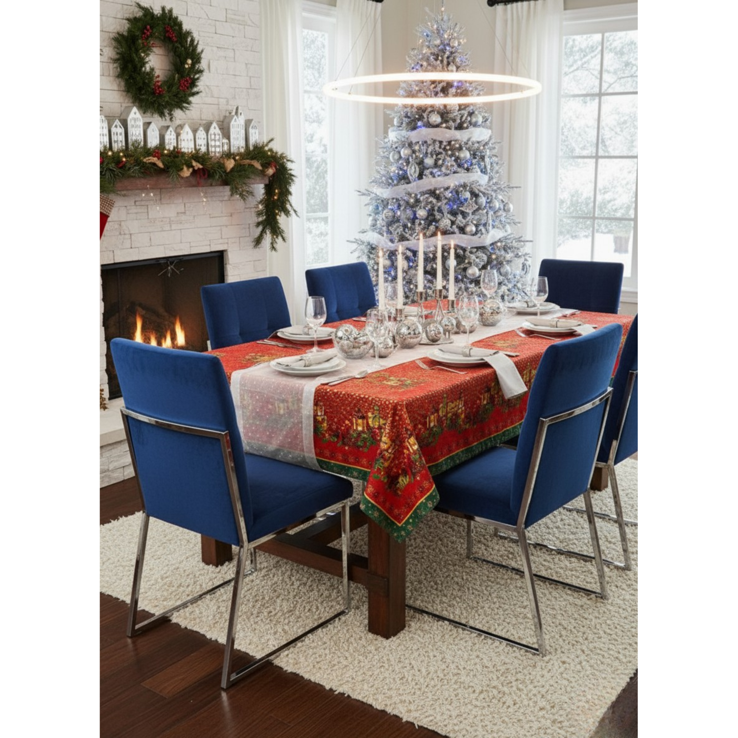 🎅Mantel de Tela Navideño con Brillos Dorados - Premium🎀