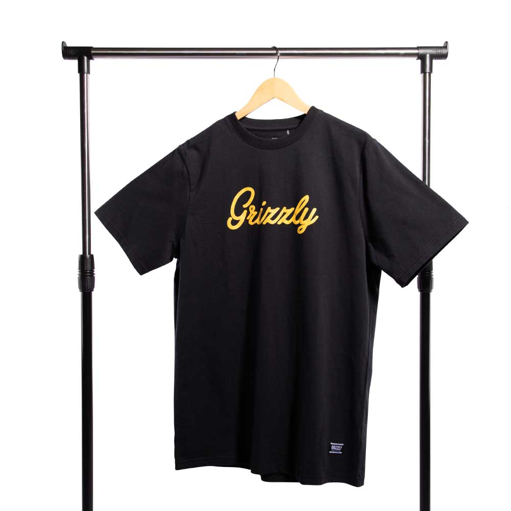 Polera Hombre Grizzly Griptape Print Script Logo Amarillo Negro