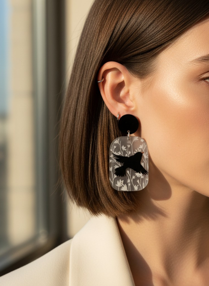 🖤Aros de Pájaro en Acrílico ¡Recibe GRATIS su Estuche de Regalo!🌑🐦