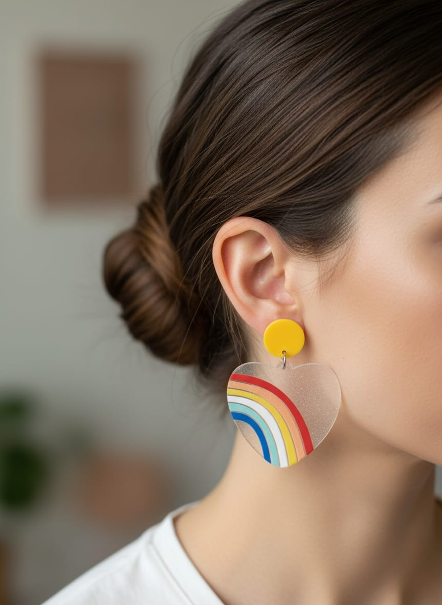 💖Aros Corazón Arcoíris Glitter ¡Recibe GRATIS su Estuche de Regalo!✨