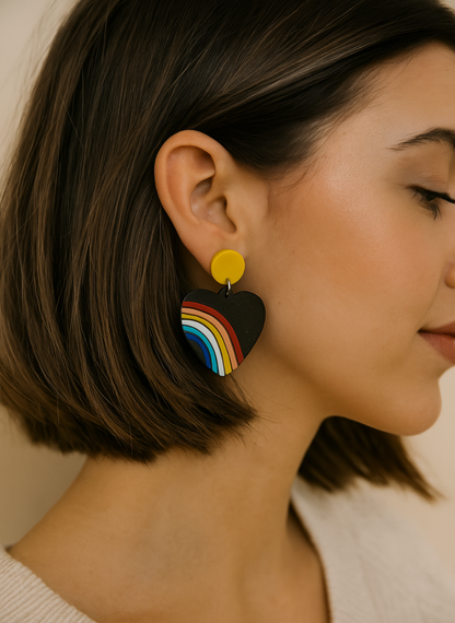 💖¡Aros Corazón Arcoíris ¡Recibe GRATIS su Estuche de Regalo! 🌈🖤