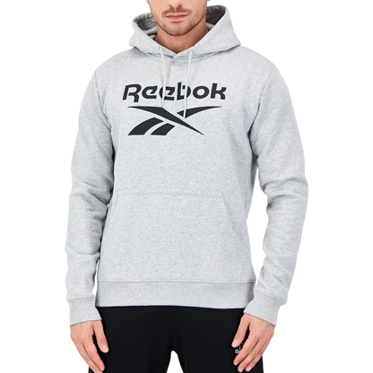 Polerón Hoodie Hombre Reebok Gris Melange Logo Negro