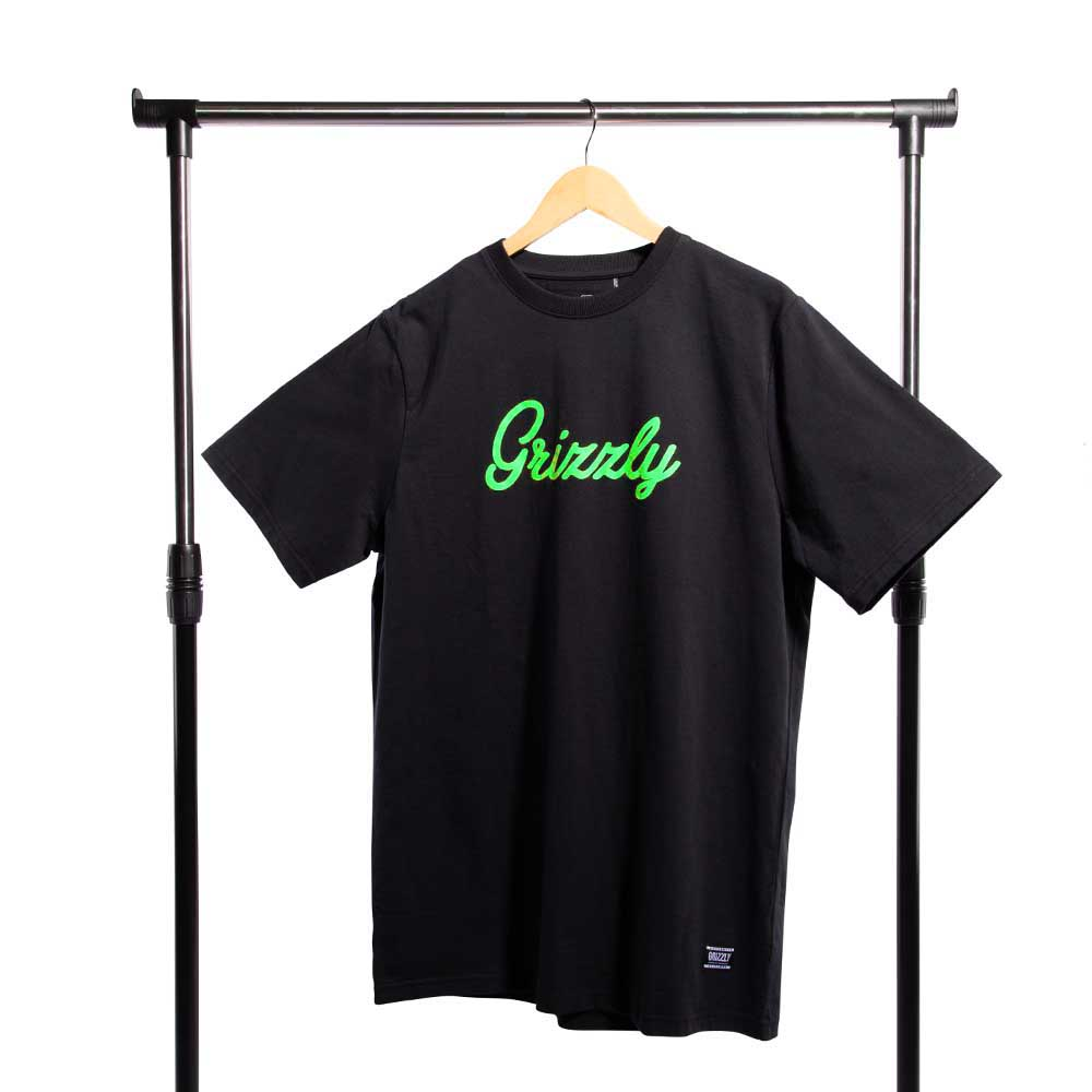 Polera Hombre Grizzly Griptape Print Script Logo Verde Negro