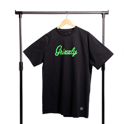 Polera Hombre Grizzly Griptape Print Script Logo Verde Negro