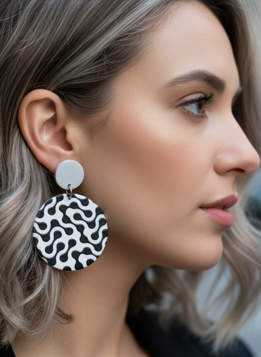 ✨¡Aros Diseño Abstracto Black & White ¡Recibe GRATIS su Estuche de Regalo!💖