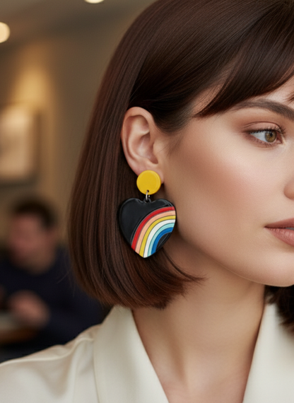 💖¡Aros Corazón Arcoíris ¡Recibe GRATIS su Estuche de Regalo! 🌈🖤