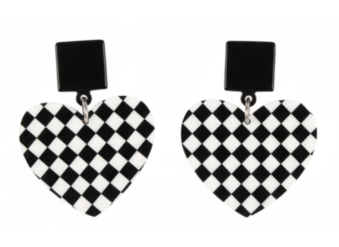 💕Aros Corazón Checker ¡Recibe GRATIS su Estuche de Regalo!😍🏁