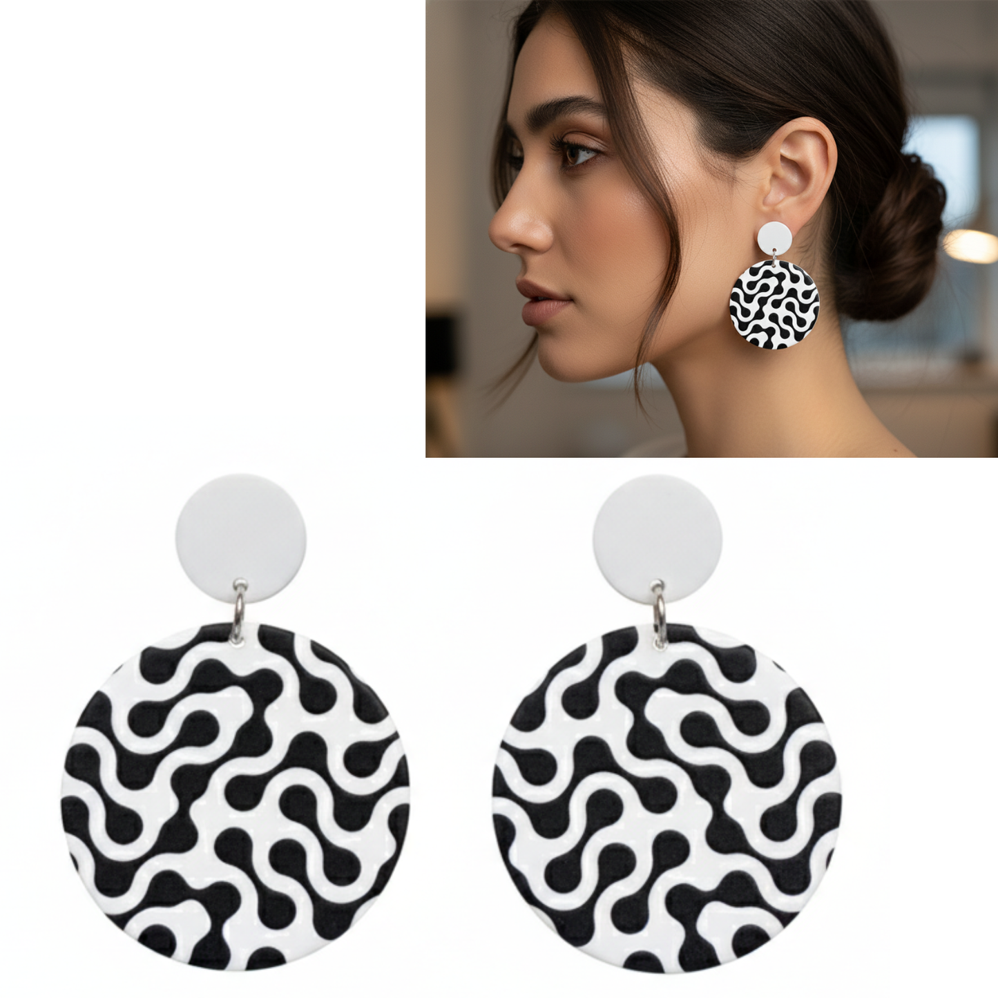 ✨¡Aros Diseño Abstracto Black & White💖