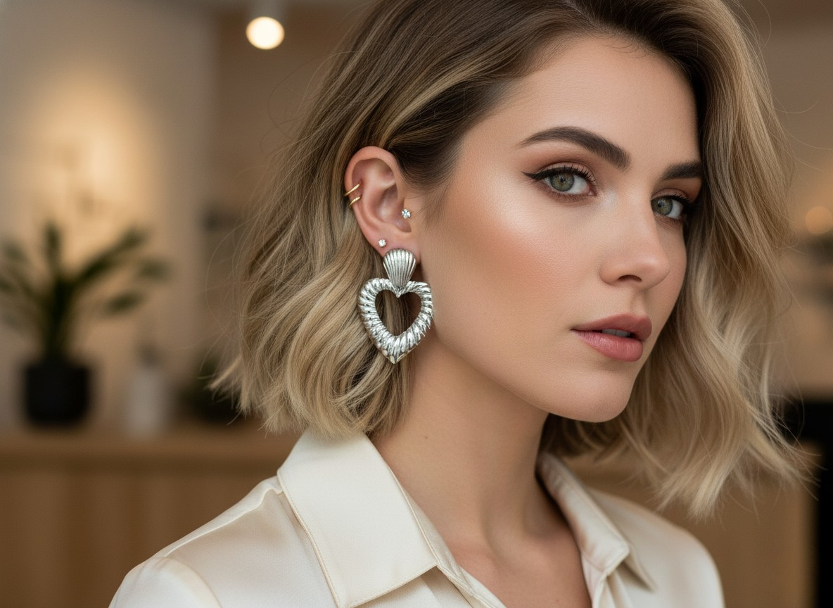 💘Aros Corazón Metalizado ¡Recibe GRATIS su Estuche de Regalo!💘