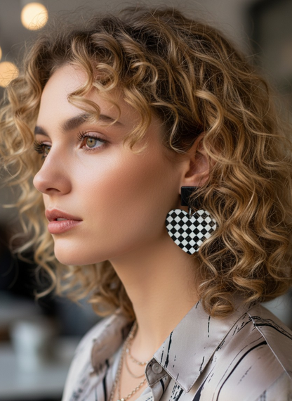 💕Aros Corazón Checker ¡Recibe GRATIS su Estuche de Regalo!😍🏁