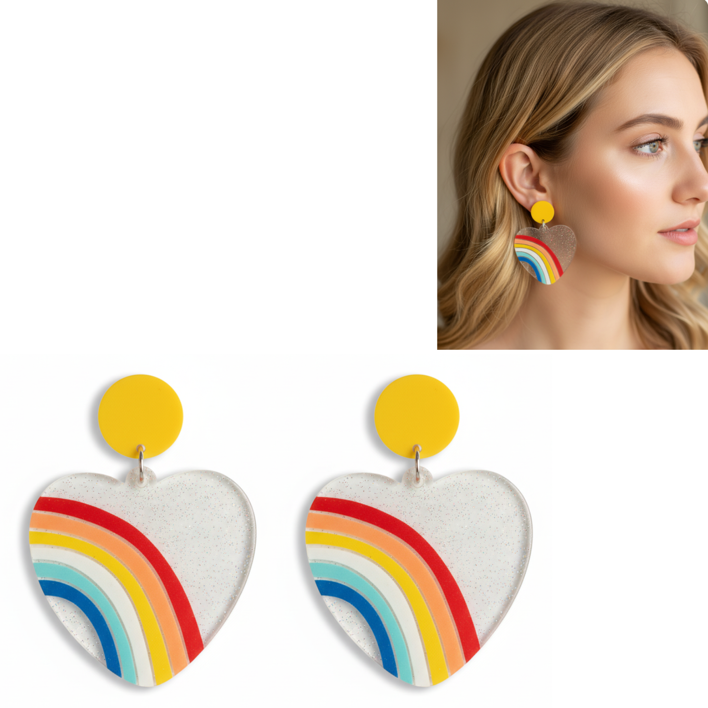 💖Aros Corazón Arcoíris Glitter ¡Recibe GRATIS su Estuche de Regalo!✨