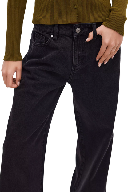 Jeans Wide Leg Tiro Alto Cierre y Botón - Negro