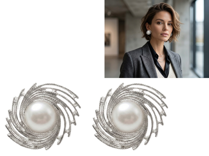 💓Aros de Perla Central con Espiral