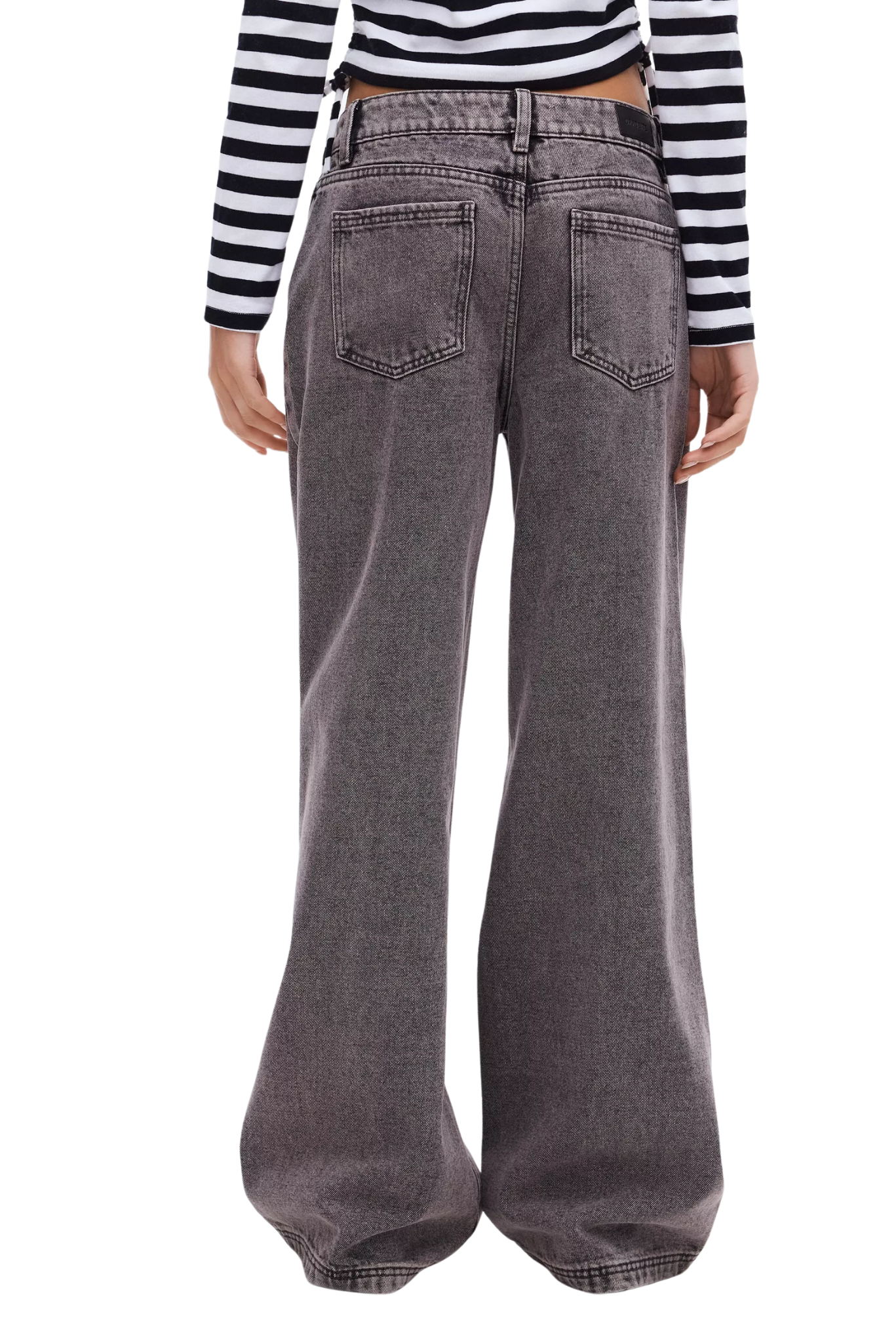 Jeans Wide Leg Tiro Alto Cierre y Botón  - Gris