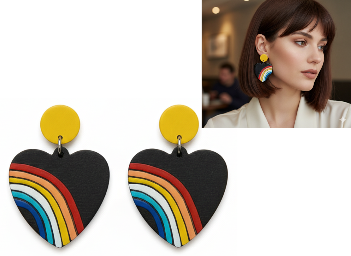 💖¡Aros Corazón Arcoíris ¡Recibe GRATIS su Estuche de Regalo! 🌈🖤
