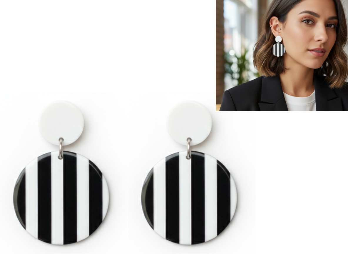 ✨ Aros Círculos Rayas B/N ¡Recibe GRATIS su Estuche de Regalo!🖤🤍