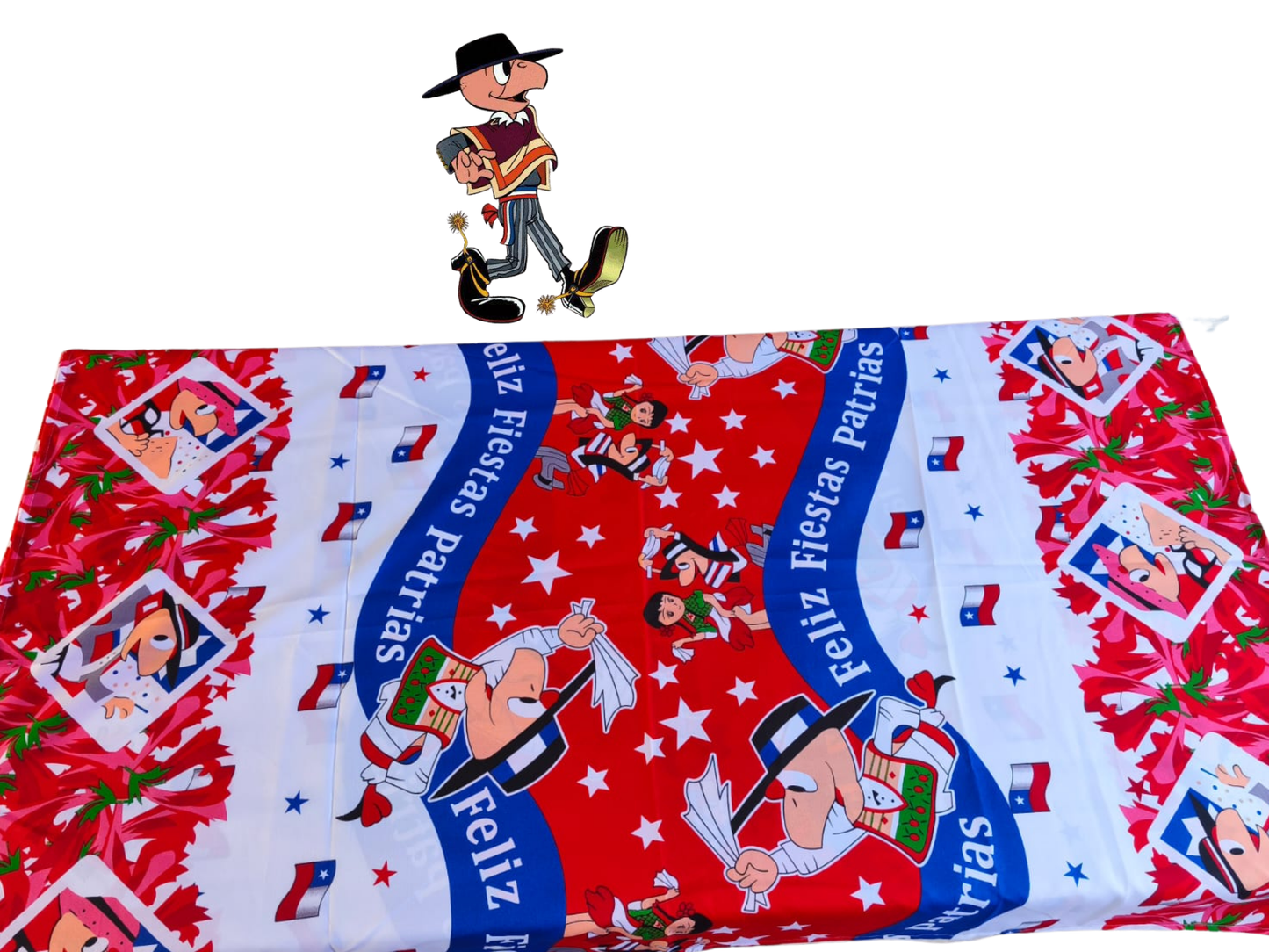 💓 Mantel Fiestas Patrias Diseño Condorito - Género 150x200cms - Rojo