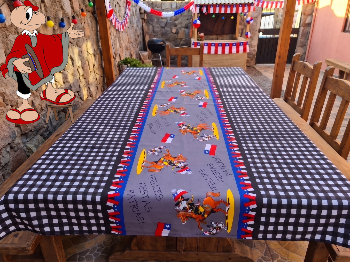 ❤️ Mantel Fiestas Patrias Diseño Condorito - Género 150x200cms