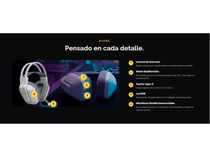 Audífono Gamer Inalámbrico Zenit Elite Bluetooth Rgb Bl Levo