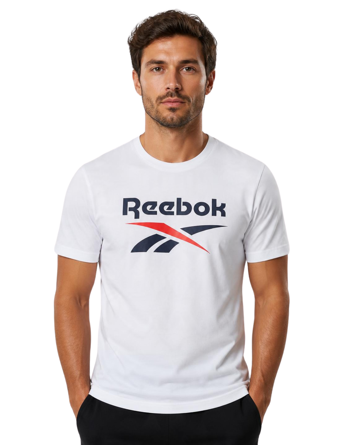 Polera Hombre Reebok Deportiva Algodón Logo Frontal Blanco