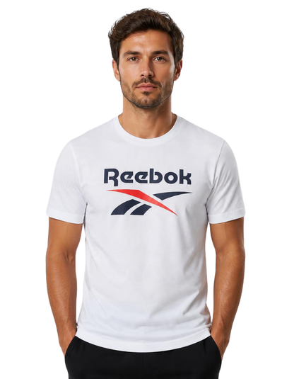 Polera Hombre Reebok Deportiva Algodón Logo Frontal Blanco