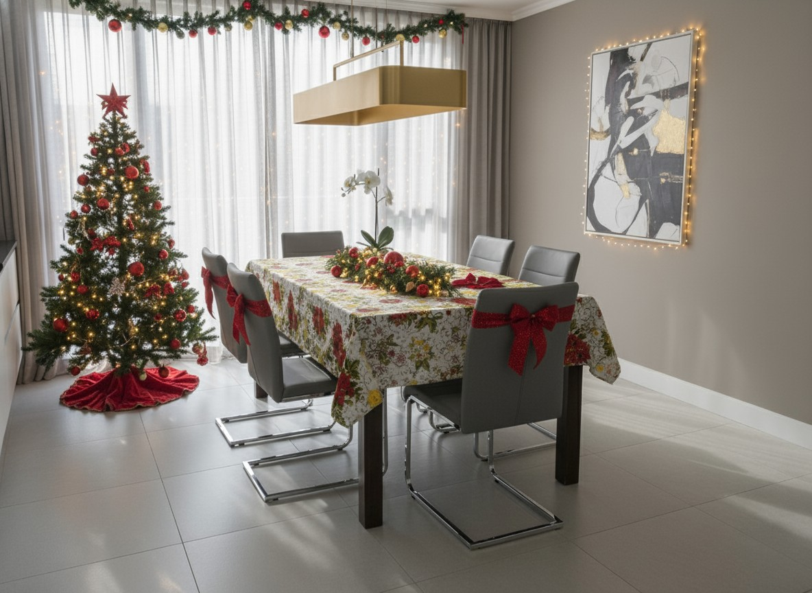 🎅Mantel de Tela Navideño con Brillos Dorados - Premium🎁