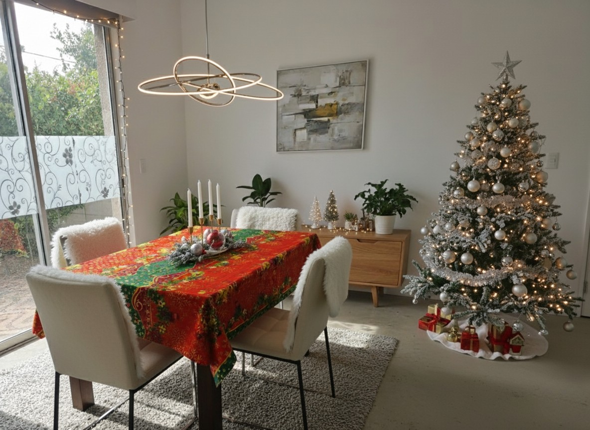 🎄Mantel de Tela Navideño con Brillos Dorados - Premium✨