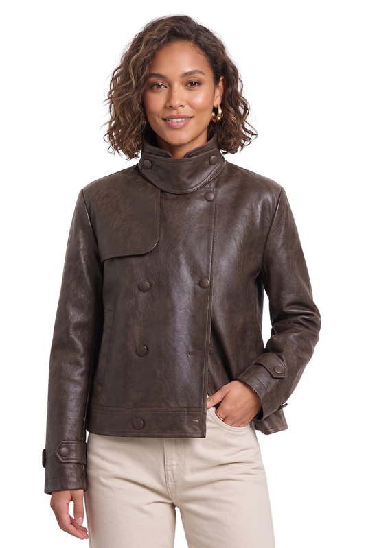 Chaqueta Pu Cuello Funnel Brown