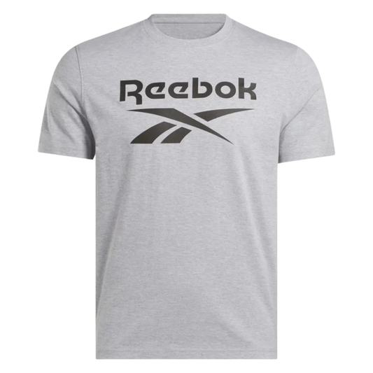 Polera Hombre Reebok Deportiva Algodón Logo Frontal Gris Melange