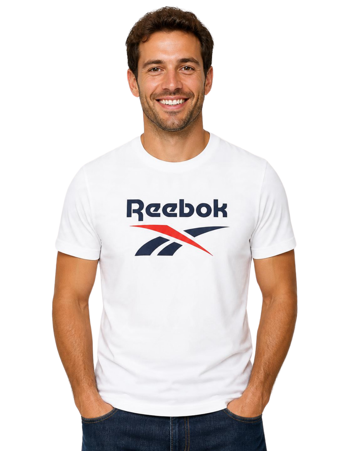 Polera Hombre Reebok Deportiva Algodón Logo Frontal Blanco