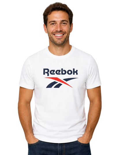 Polera Hombre Reebok Deportiva Algodón Logo Frontal Blanco