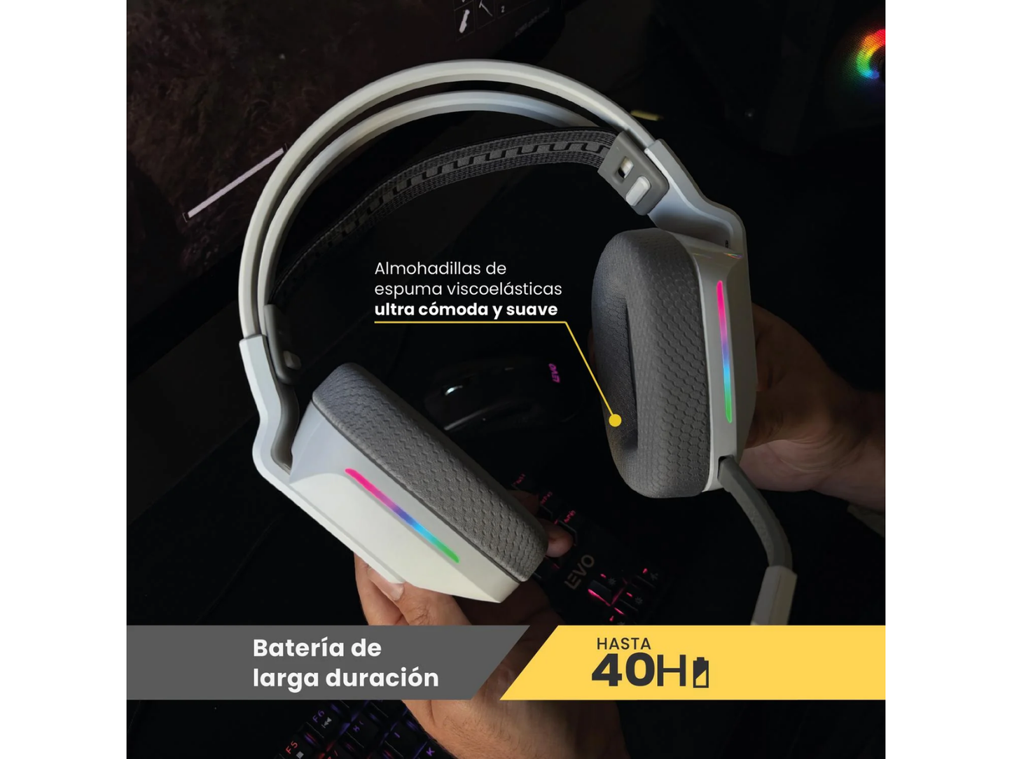 Audífono Gamer Inalámbrico Zenit Elite Bluetooth Rgb Bl Levo