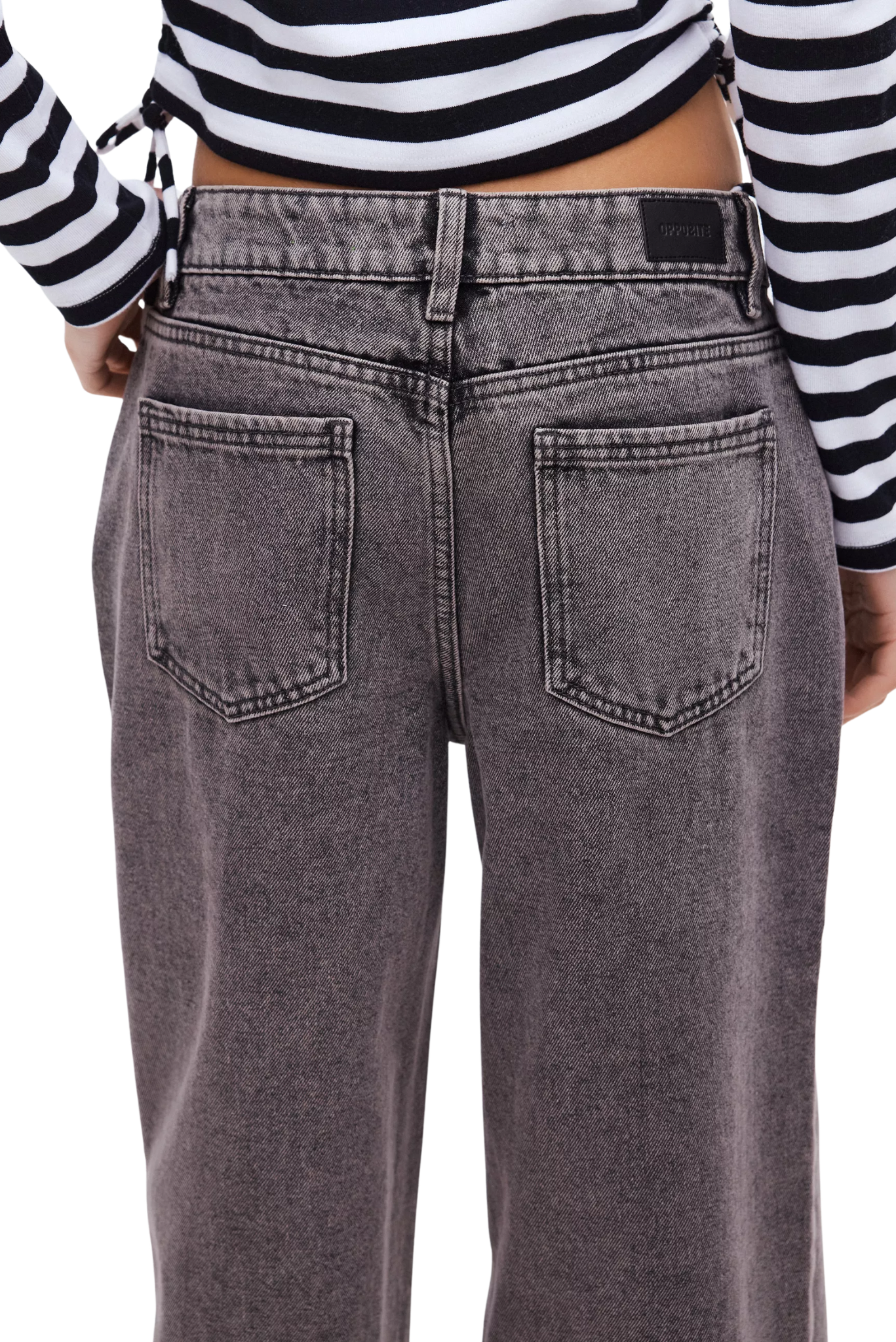Jeans Wide Leg Tiro Alto Cierre y Botón  - Gris