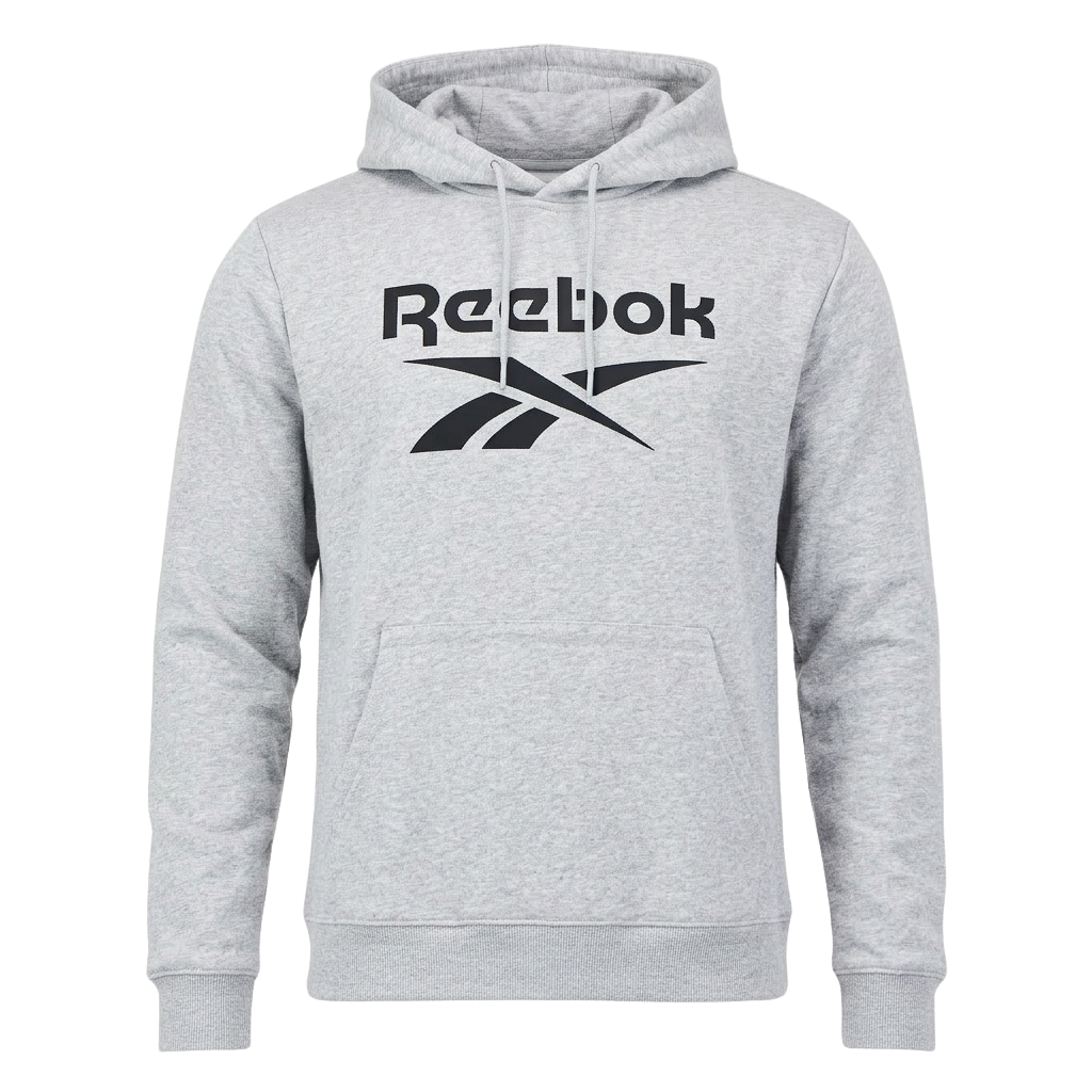 Polerón Hoodie Hombre Reebok Gris Melange Logo Negro