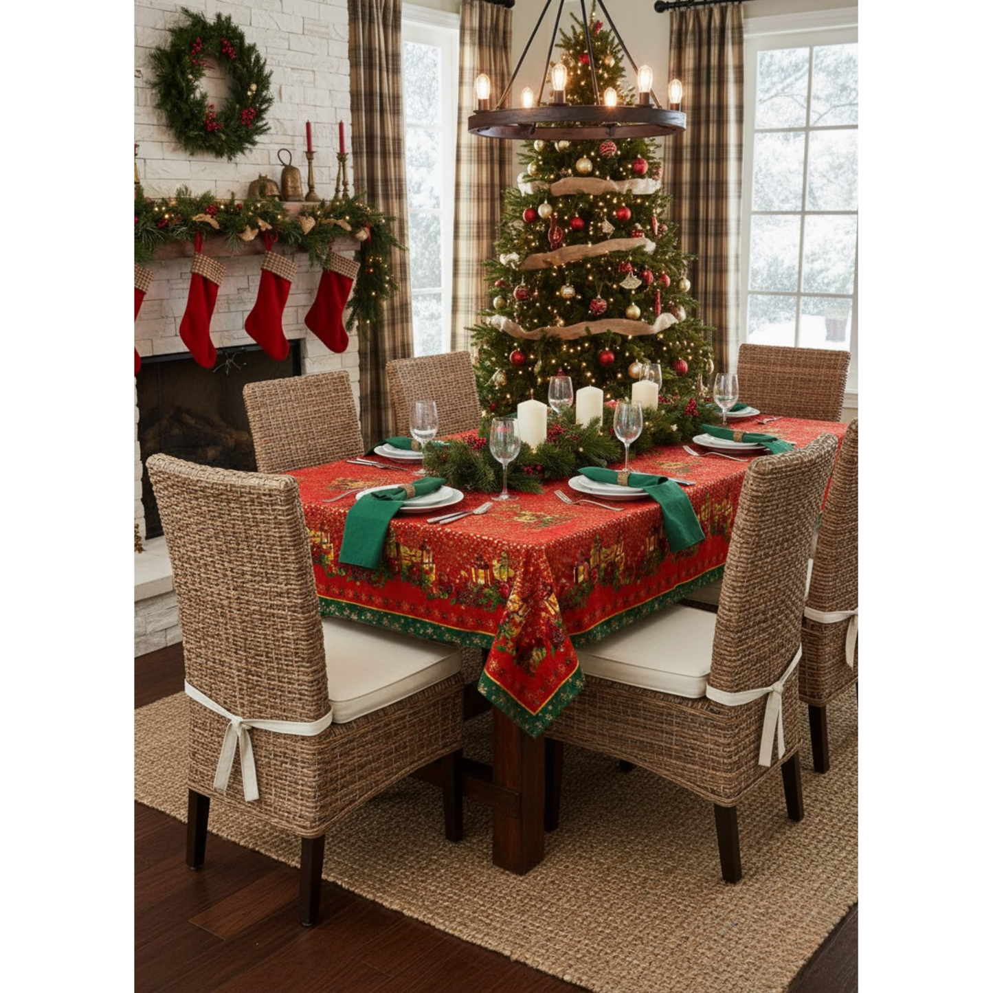 🎅Mantel de Tela Navideño con Brillos Dorados - Premium🎀