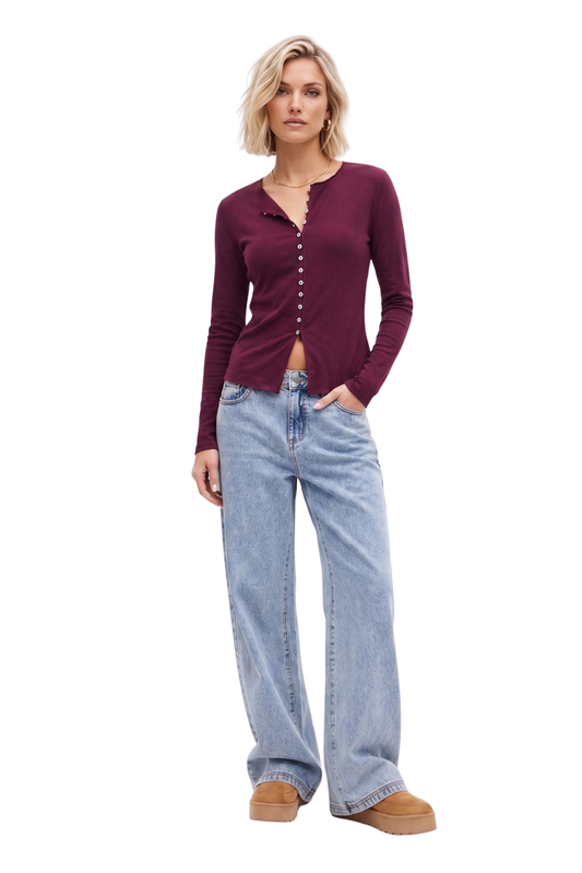 Jeans Wide Leg Tiro Alto Cierre y Botón - Celeste