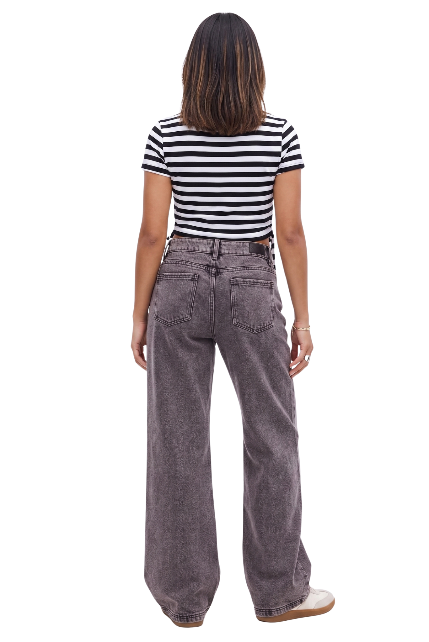 Jeans Wide Leg Tiro Alto Cierre y Botón  - Gris