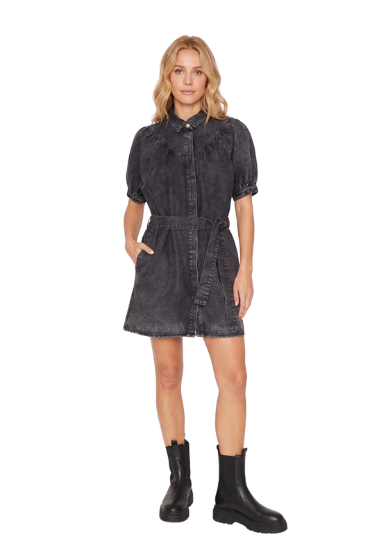 Vestido Denim Manga Corta Negro