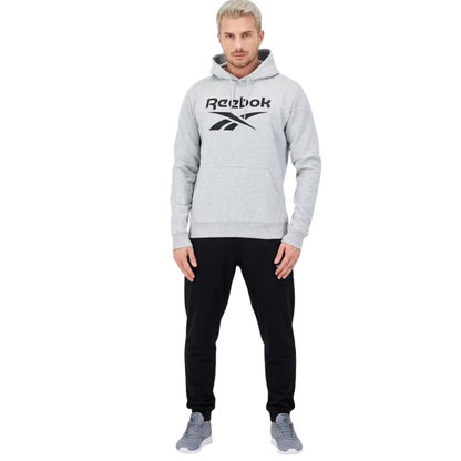 Polerón Hoodie Hombre Reebok Gris Melange Logo Negro