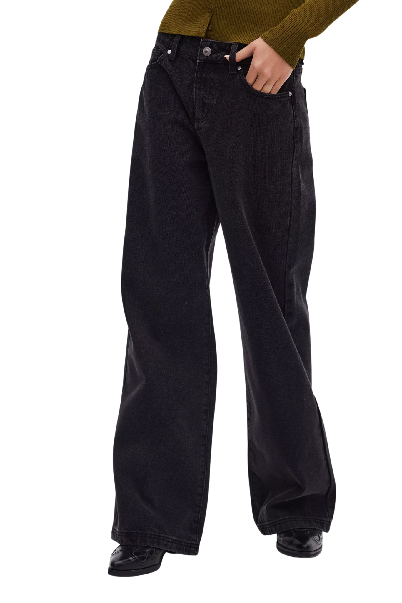 Jeans Wide Leg Tiro Alto Cierre y Botón - Negro