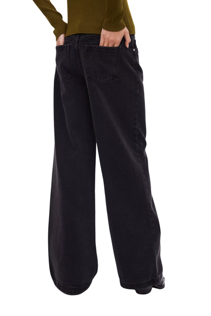 Jeans Wide Leg Tiro Alto Cierre y Botón - Negro