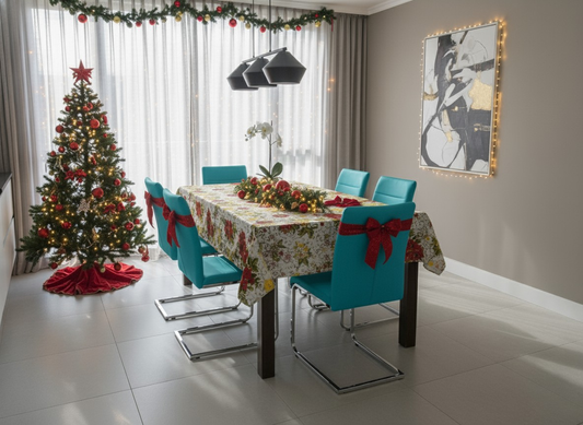 🎅Mantel de Tela Navideño con Brillos Dorados - Premium🎁