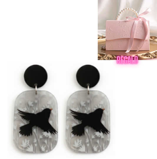 🖤Aros de Pájaro en Acrílico ¡Recibe GRATIS su Estuche de Regalo!🌑🐦