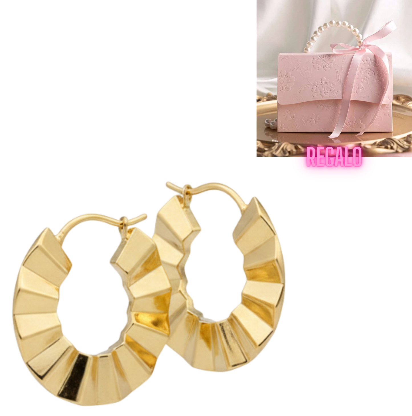 💛 Argollas Doradas con Textura de Abanico  ¡Recibe GRATIS su Estuche de Regalo!💛