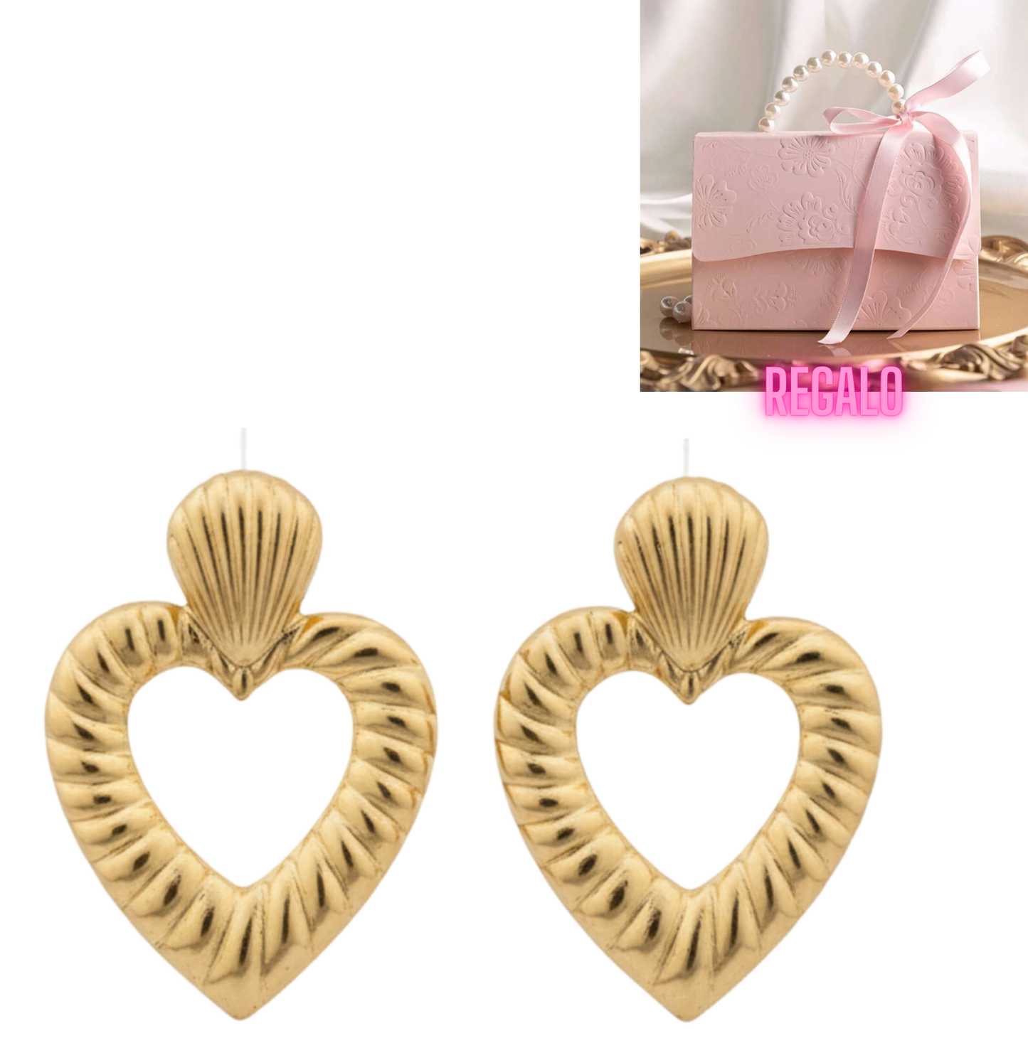 💛Aros Corazón Dorado con Textura ¡Recibe GRATIS su Estuche de Regalo!💛