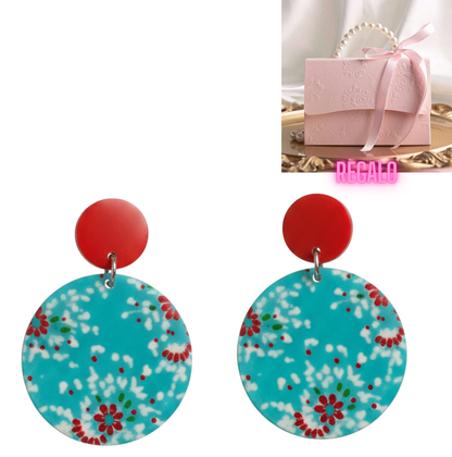 ✨¡Aros Turquesa Floral que Enamoran ¡Recibe GRATIS su Estuche de Regalo!💖